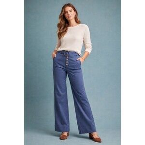 NWT Anthropologie Cassidy Belted Trousers Women's Pants Wide Leg Blue Size 12P